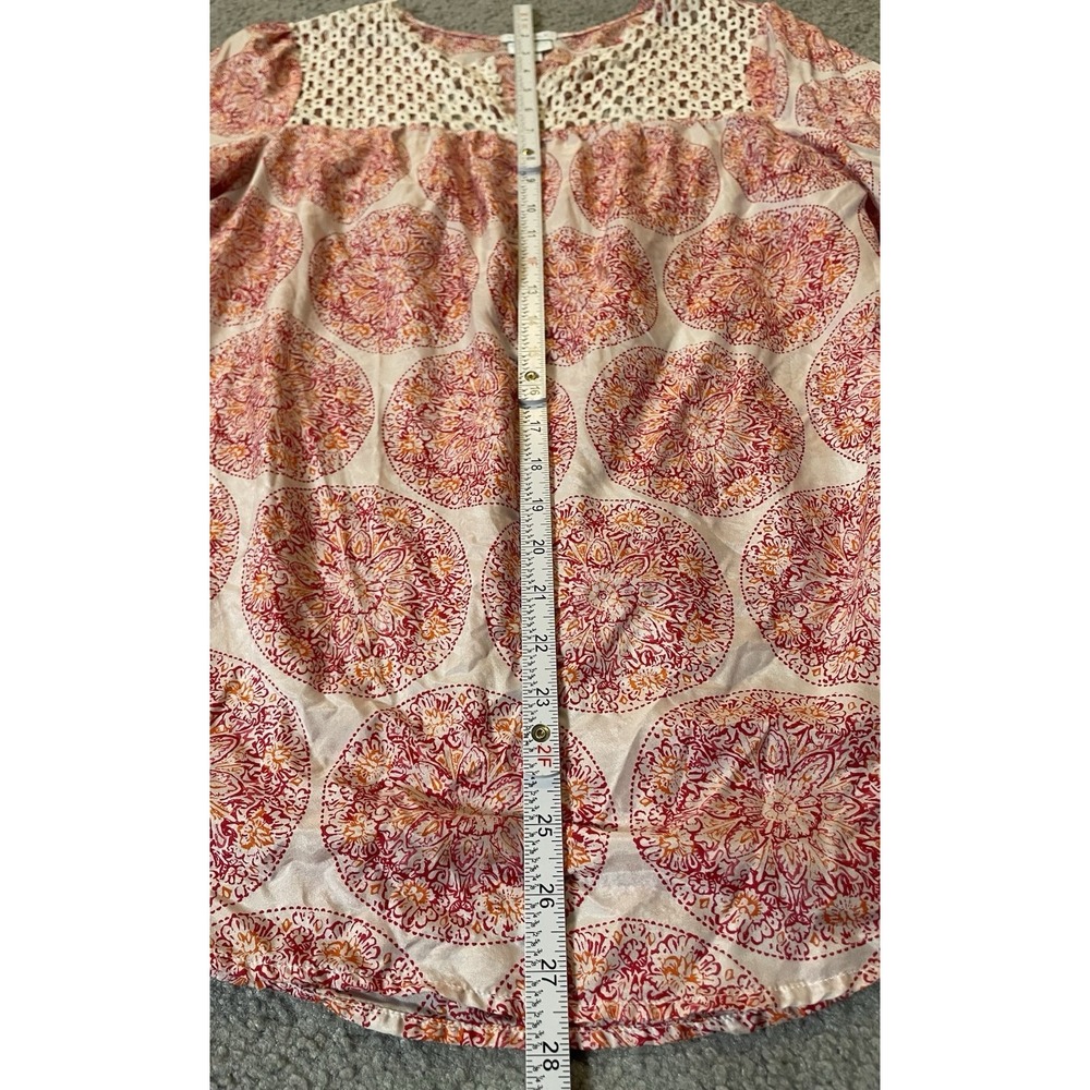 Calypso Saint Barth Silk Floral Blouse S Pink Embroidered Lace Trim Boho - Picture 7 of 13
